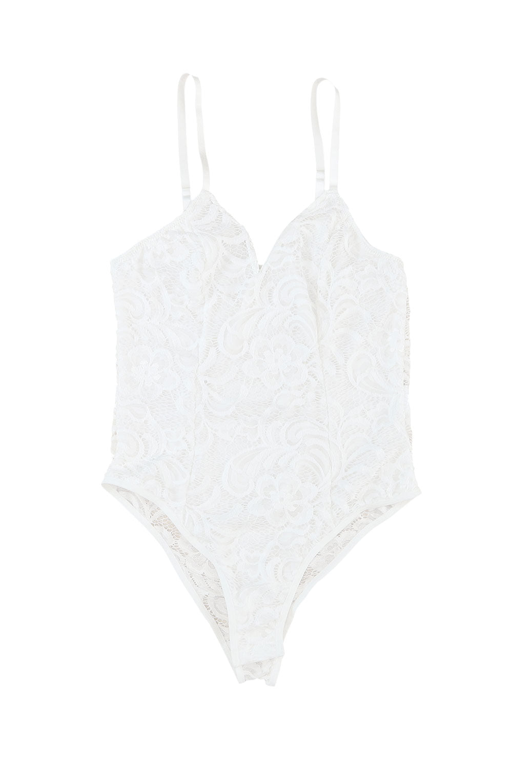 White Floral Lace Spaghetti Straps Bodysuit