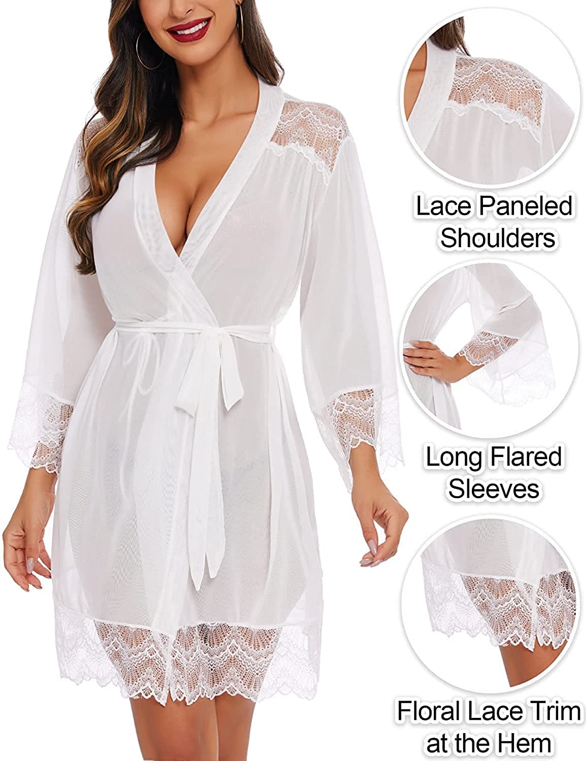 Avidlove Lingerie Robe Lace Kimono Robe Bathrobe Babydoll Nightgown
