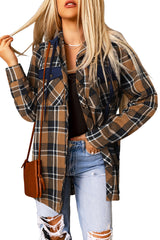 Mazarine Contrast Hooded Drawstring Plaid Shacket