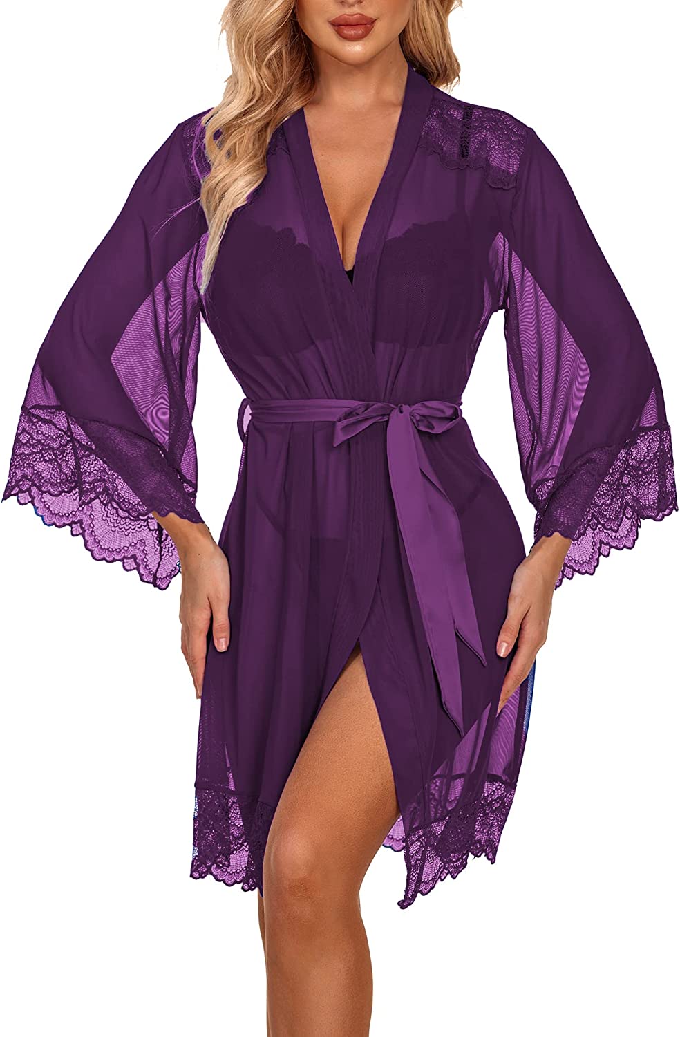 Avidlove Lingerie Robe Lace Kimono Robe Bathrobe Babydoll Nightgown