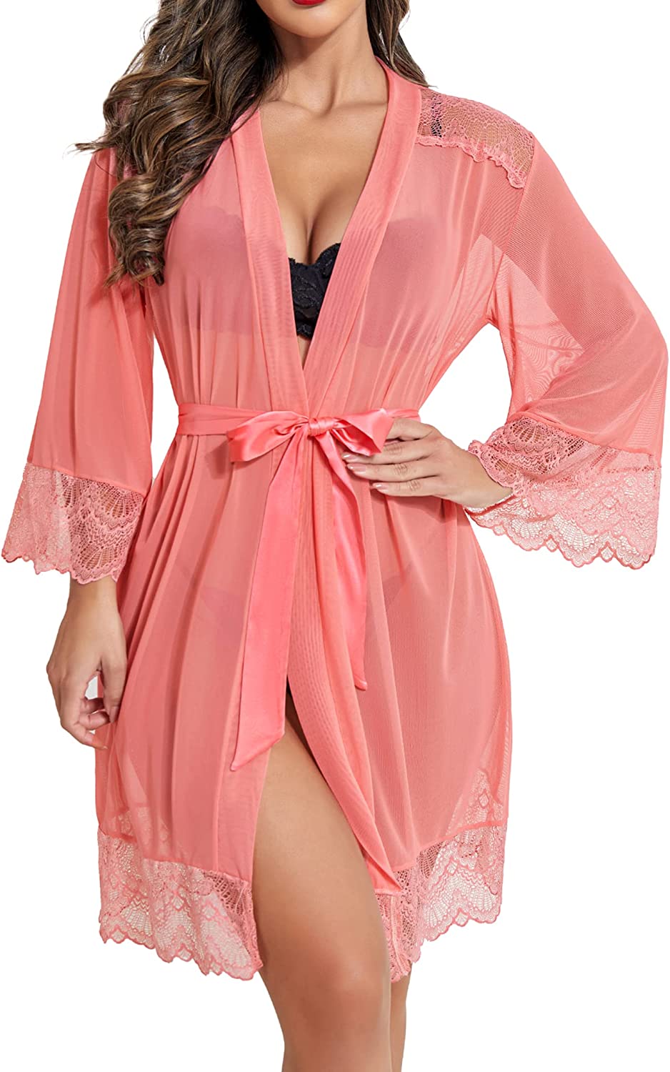Avidlove Lingerie Robe Lace Kimono Robe Bathrobe Babydoll Nightgown