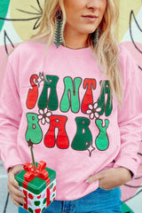 Pink SANTA BABY Sweet Floral Graphic Sweatshirt