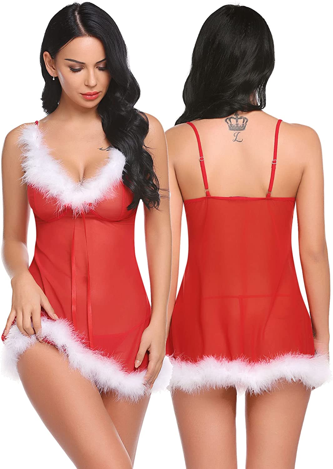 Avidlove Christmas Lingerie Santa Dress Red Babydolls Lace Chemise