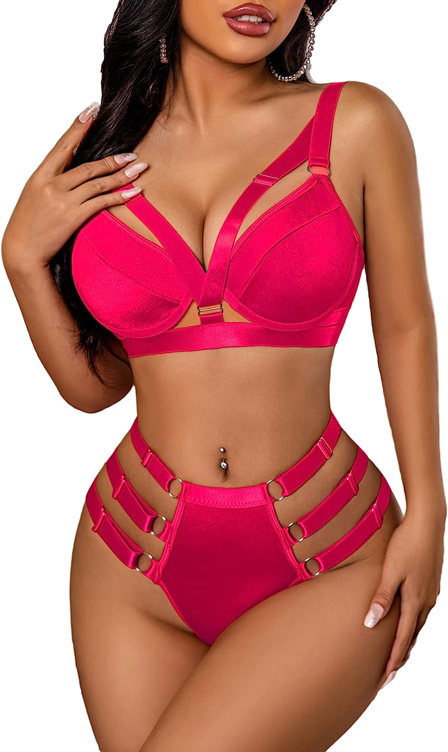 Avidlove Bondaged Lingerie Set Underwired Push Up Bra and Panty Set Two Piece Lingerie