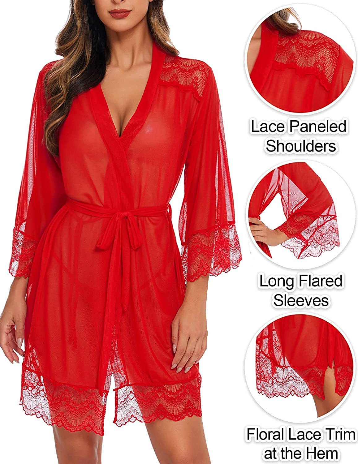 Avidlove Lingerie Robe Lace Kimono Robe Bathrobe Babydoll Nightgown
