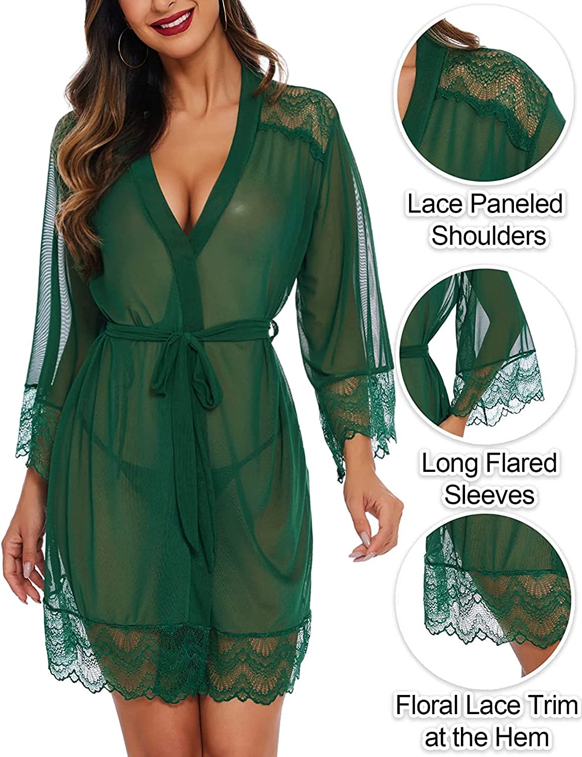 Avidlove Lingerie Robe Lace Kimono Robe Bathrobe Babydoll Nightgown
