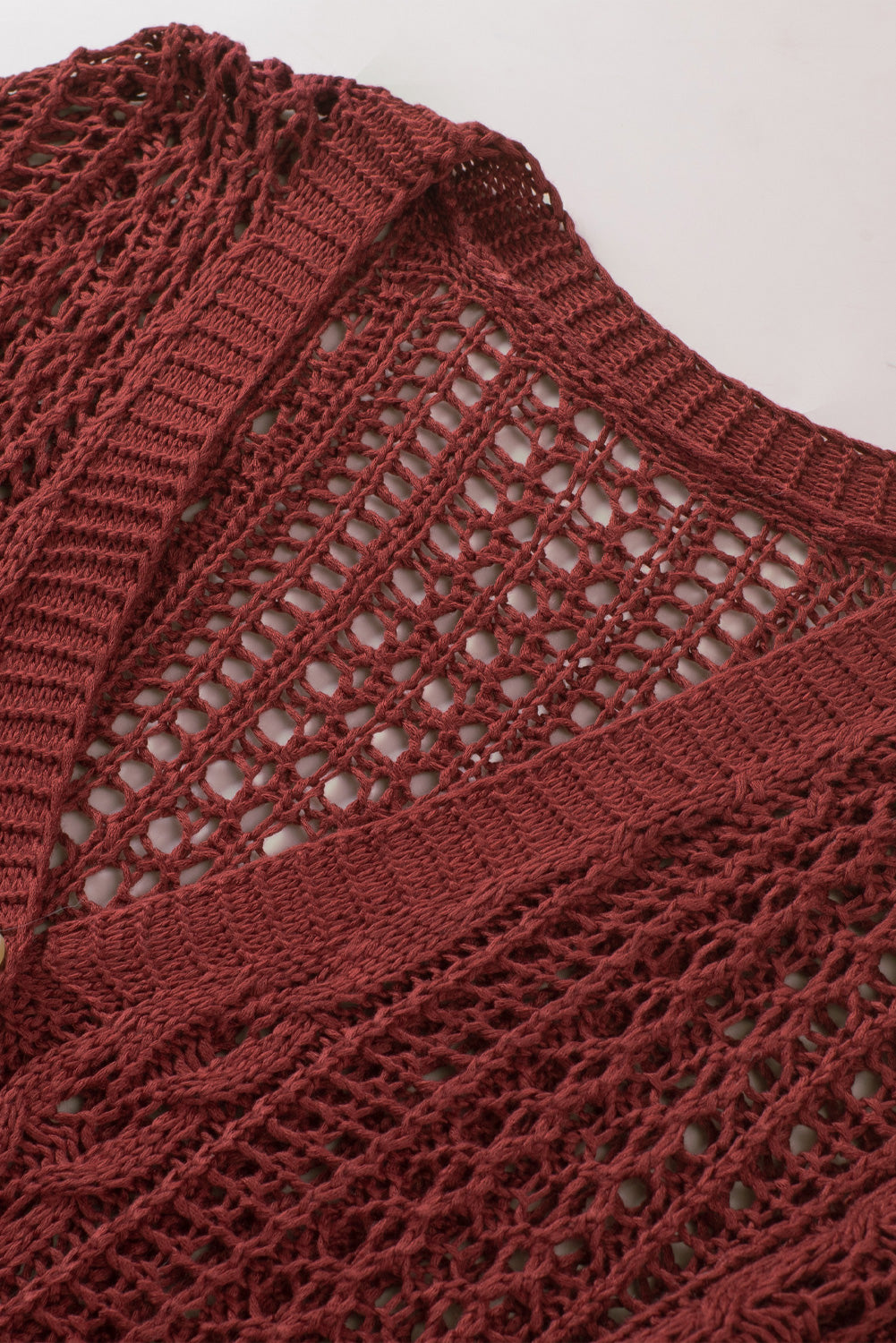Wine Red Drop Sleeve Crochet Knit Cardigan