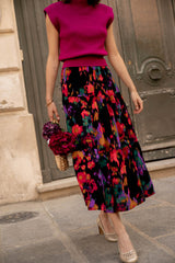 Black Abstract Floral Print High Waist Maxi Skirt