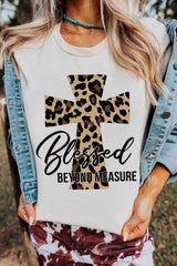 White Blessed Leopard Cross Graphic T Shirt