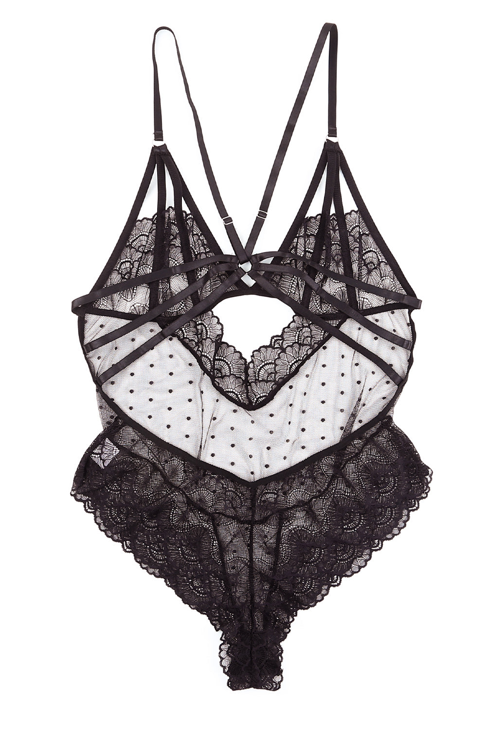 Black Strappy Hollow Out Floral Lace Plus Size Lingerie