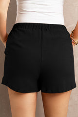 Black Drawstring Elastic Waist Pocketed Shorts