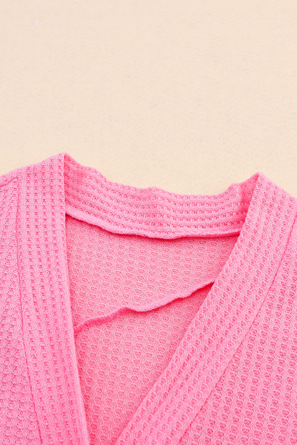 Pink Waffle Knit Dropped Shoulder Cardigan