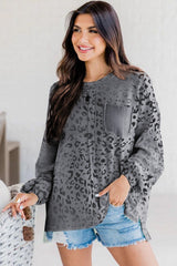 Gradient Leopard Print Amicg Knit Long Sleeve Top