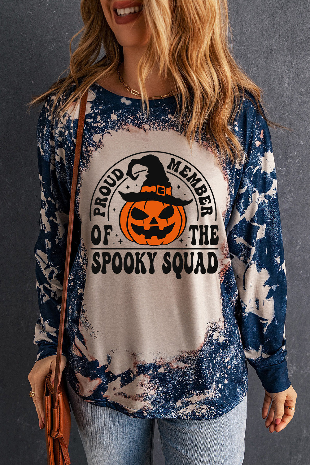 Multicolor Proud Member of The Spooky Squad Graphic Tie-dye Top