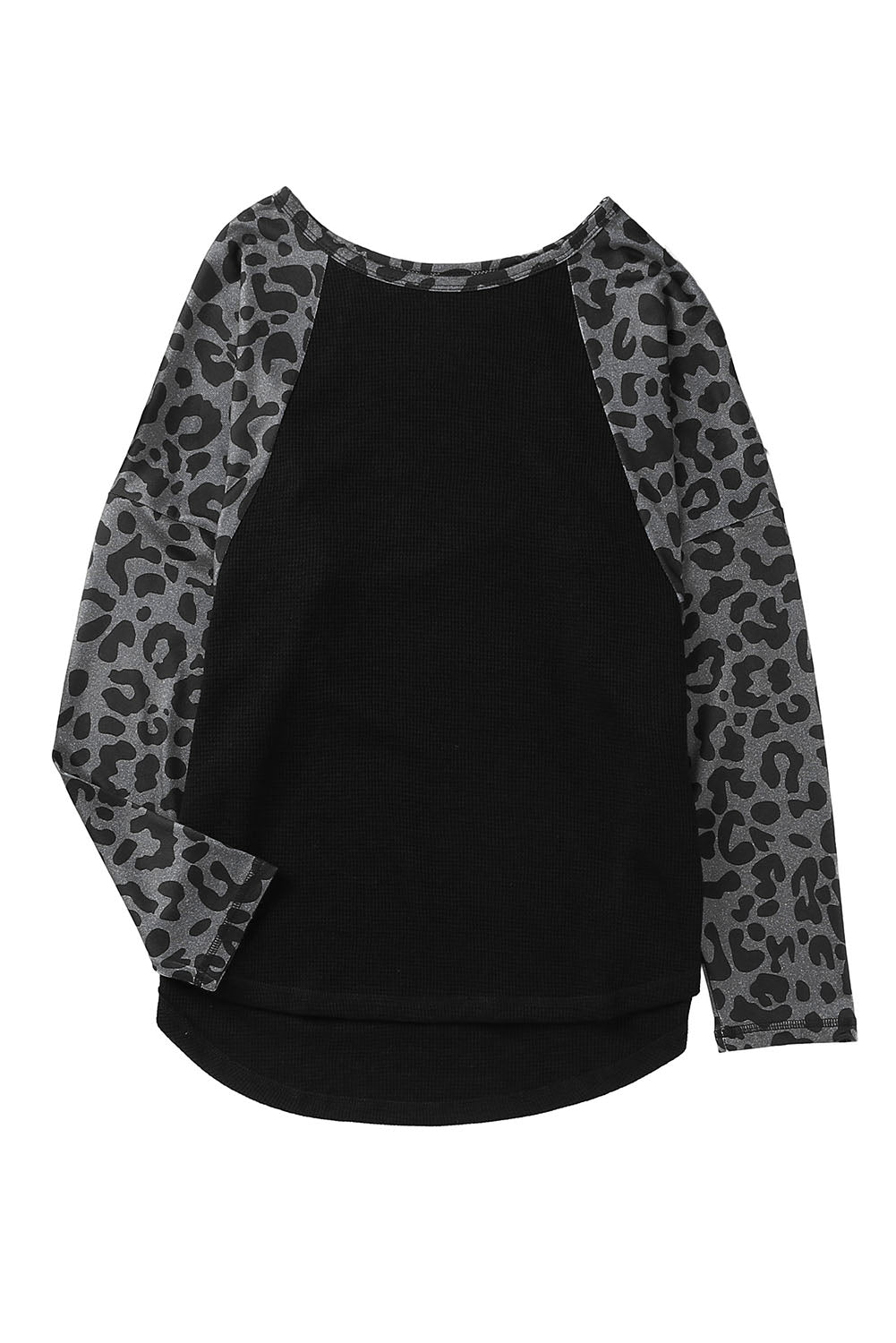 Black Leopard Raglan Sleeve Waffle Knit Plus Size Top