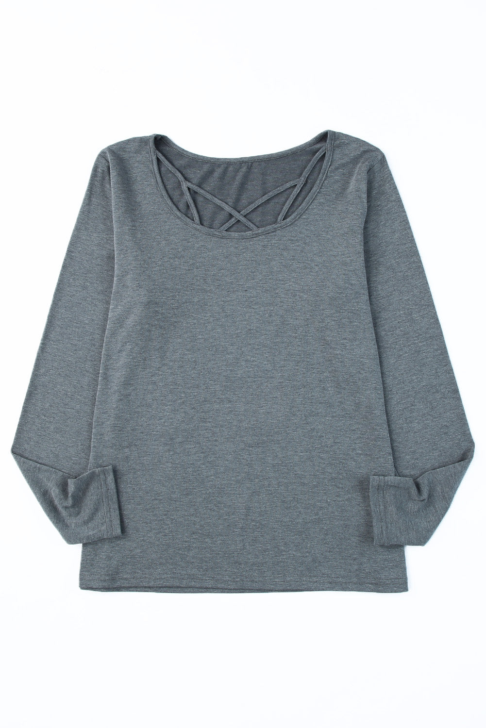 Gray Strappy Neck Detail Long Sleeve Top