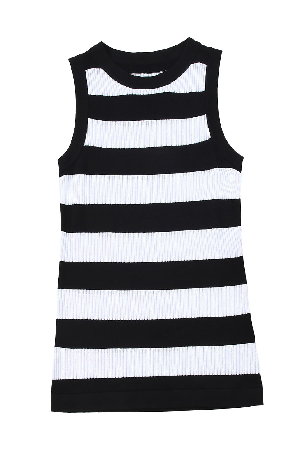 White Striped Print Knitted Tank Top