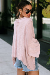 Pink Exposed Seam Chest Pocket Loose Sleeve Oversized Top
