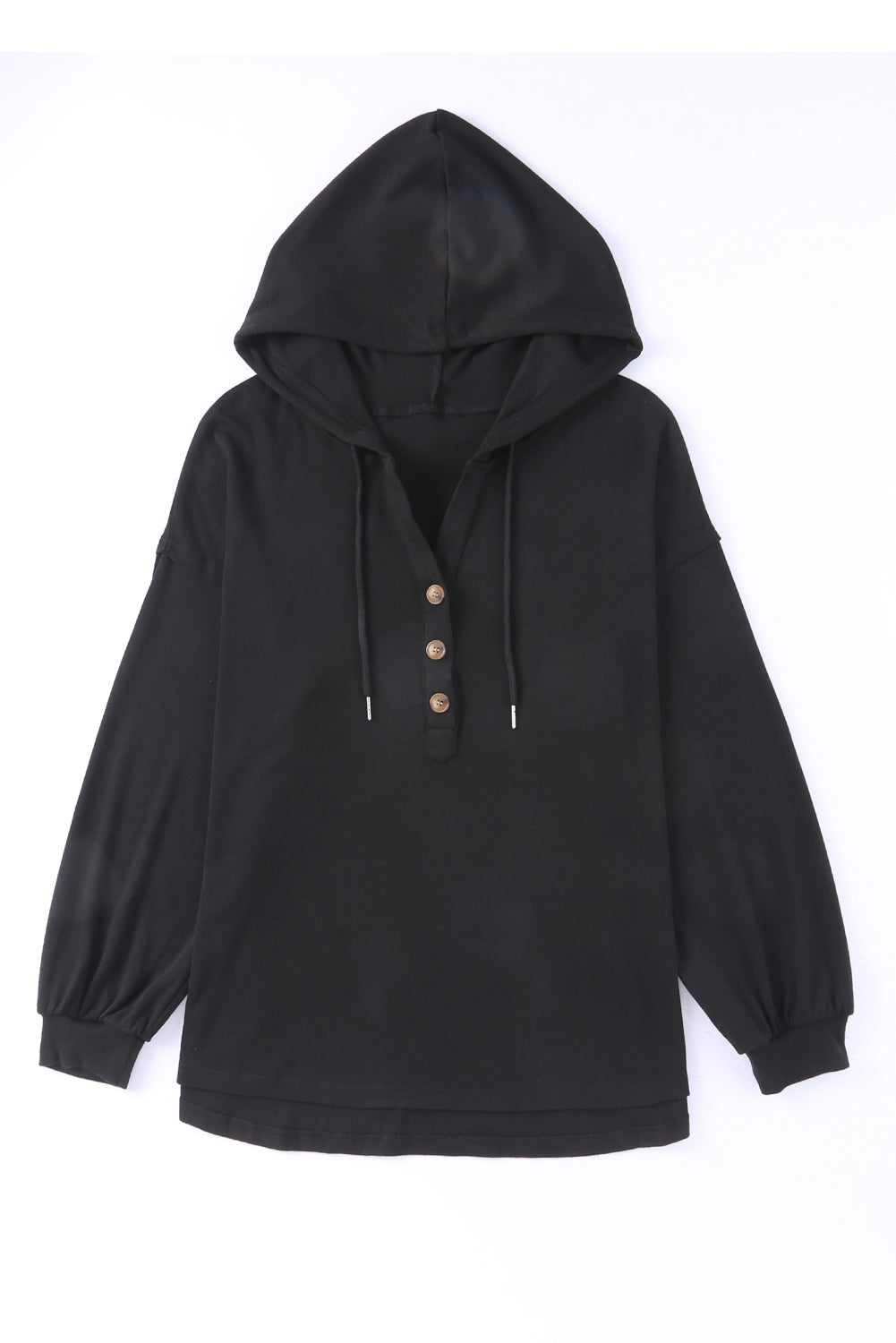 Buttoned High and Low Hem Hoodie