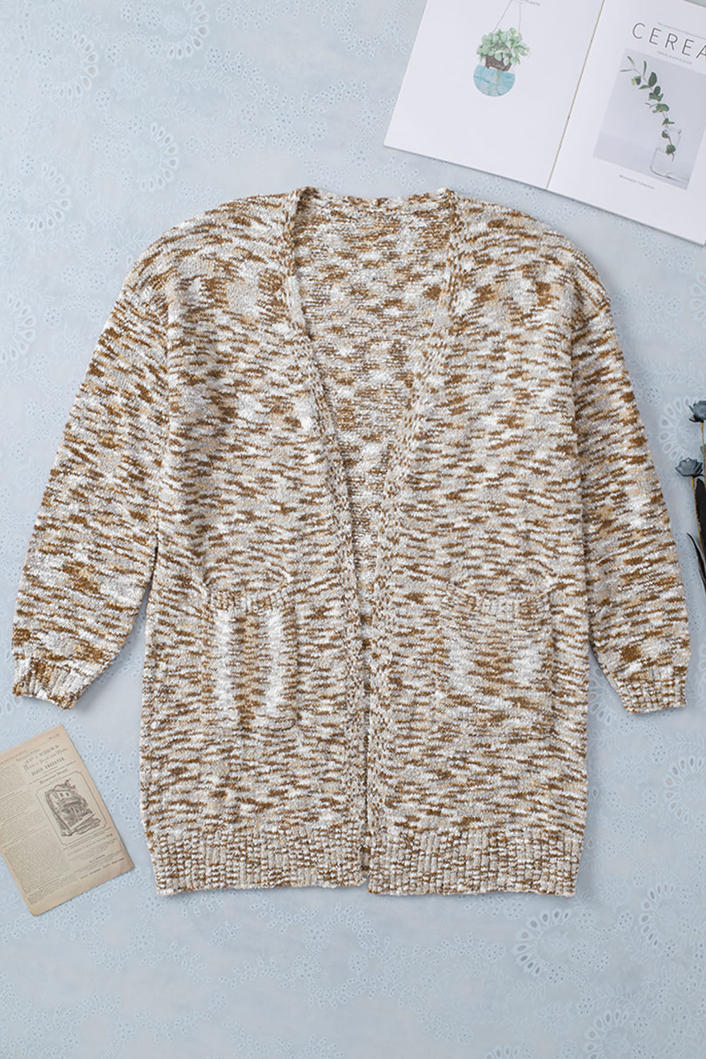 Brown Fuzzy Animal Knit Open Front Cardigan