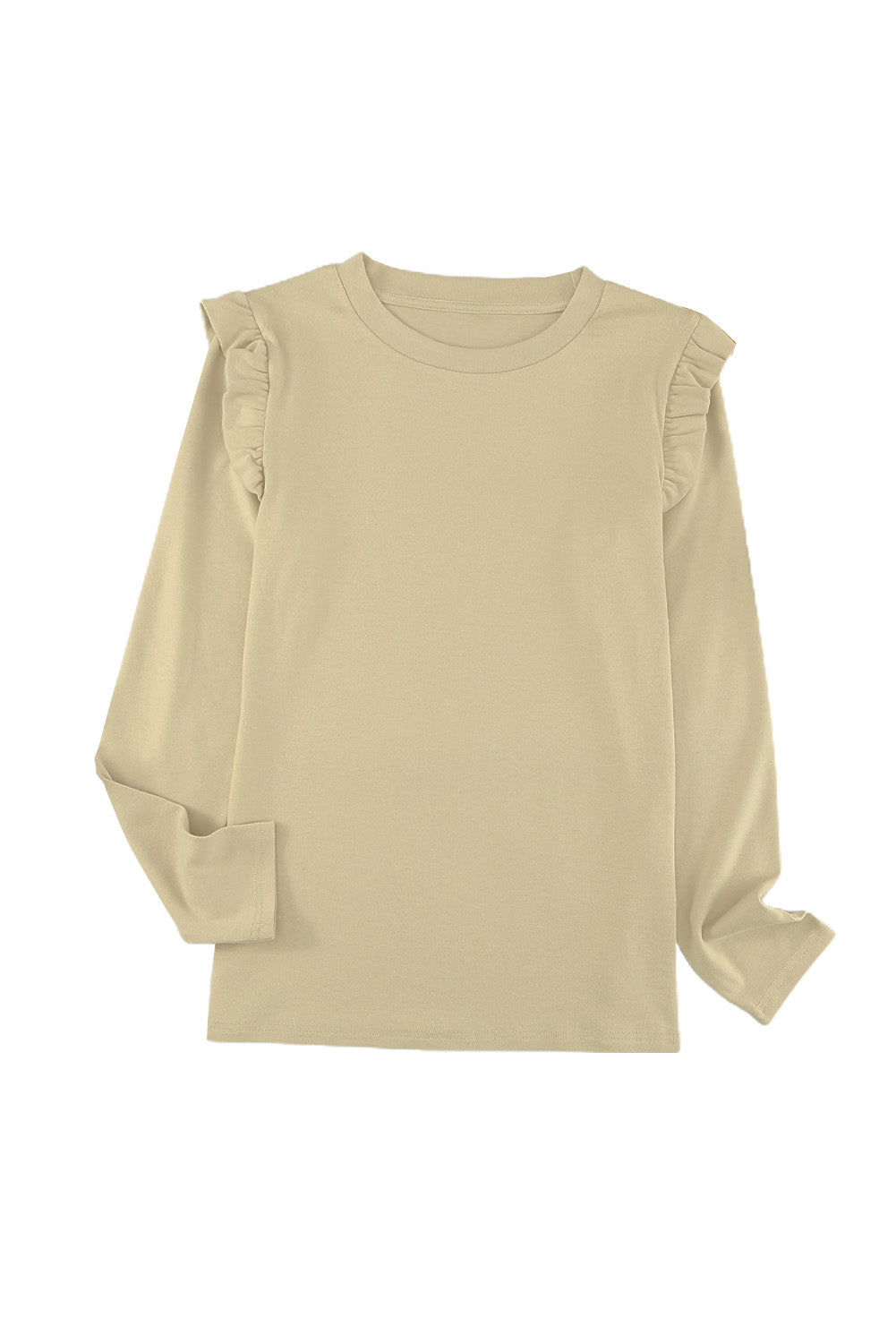 Khaki Ruffle Slim-fit Long Sleeve Top