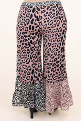 Leopard Print Color Block Ruffled Plus Size Pants