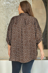 Leopard Buttoned Batwing Sleeve Plus Size Shirt
