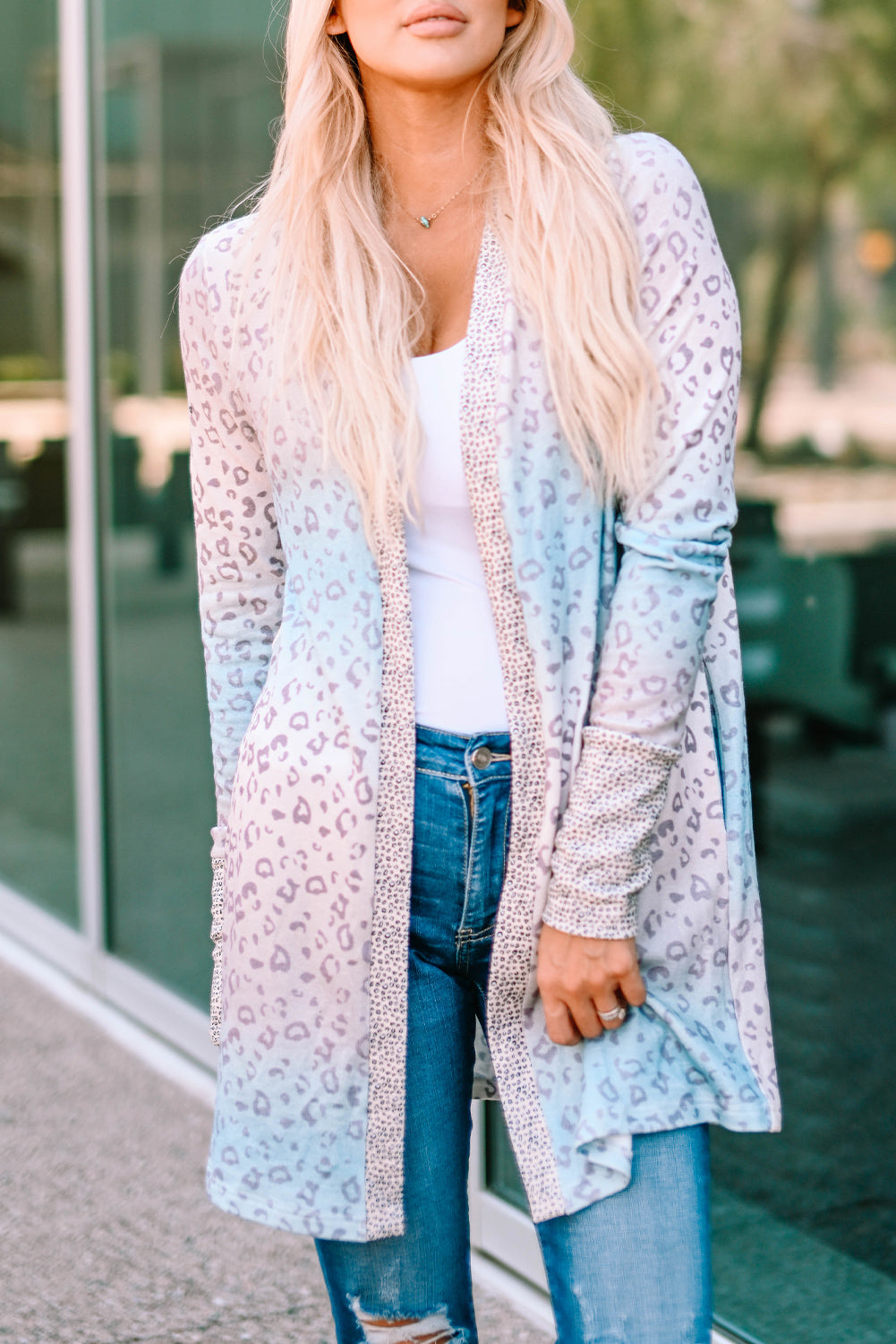 Multicolor Gradient Leopard Open Front Cardigan