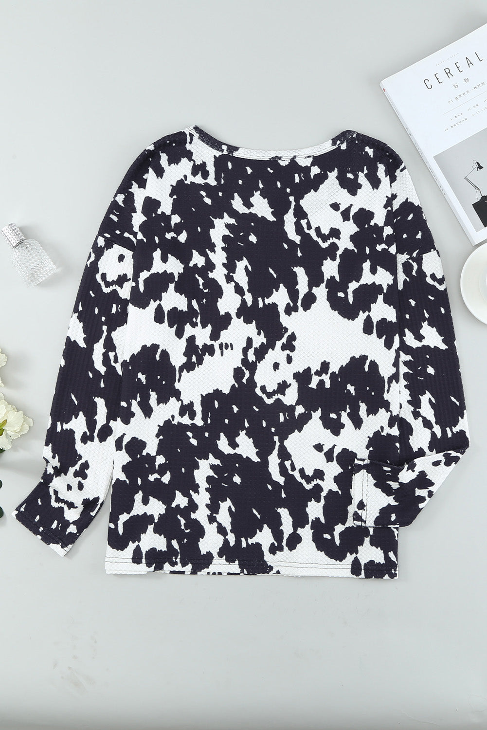 Cow Print U Neck Long Sleeve Top