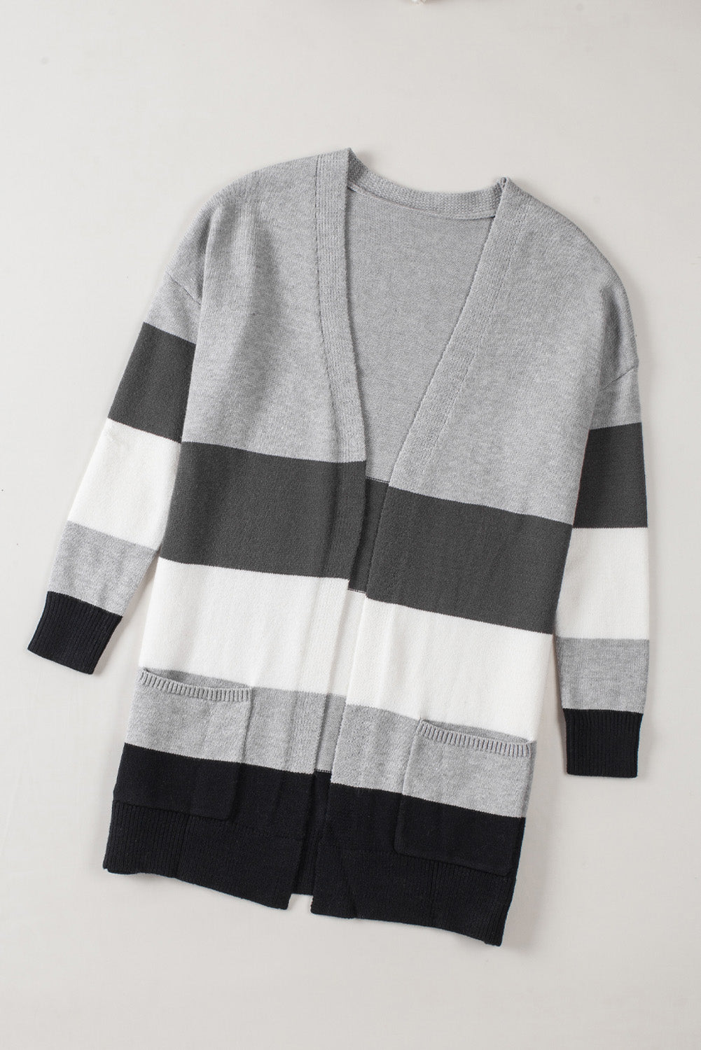 Khaki Open Front Colorblock Cardigan with Pockets