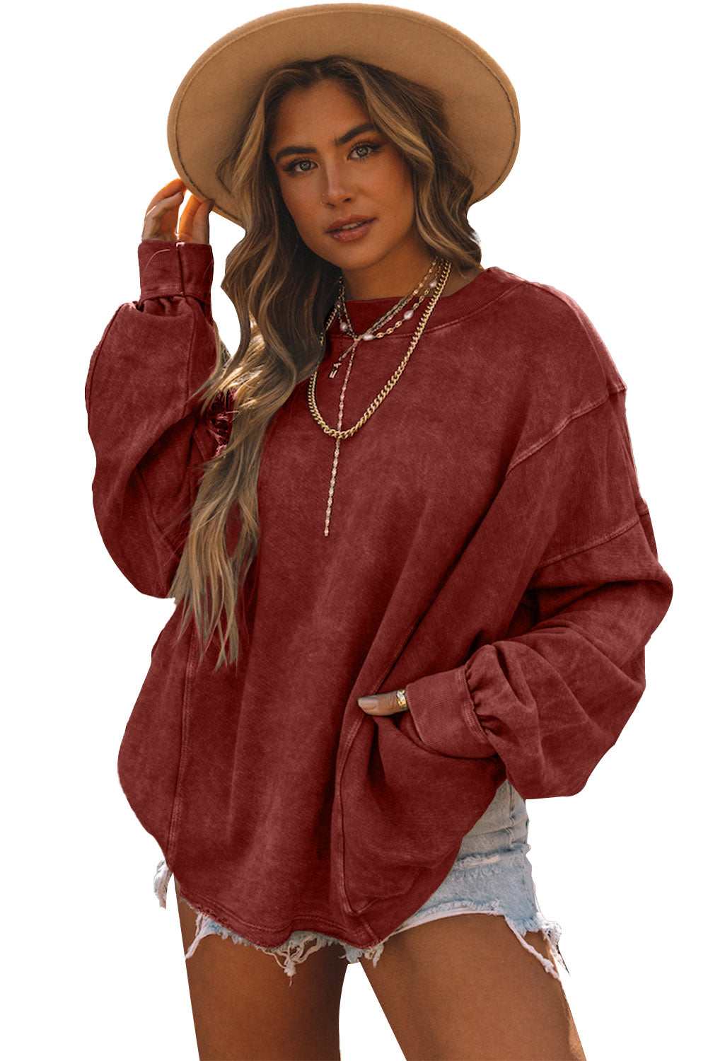 Khaki Exposed Seam Twist Open Back Oversized Sweatshirt