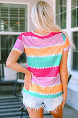 Yellow Striped Color Block V Neck T Shirt