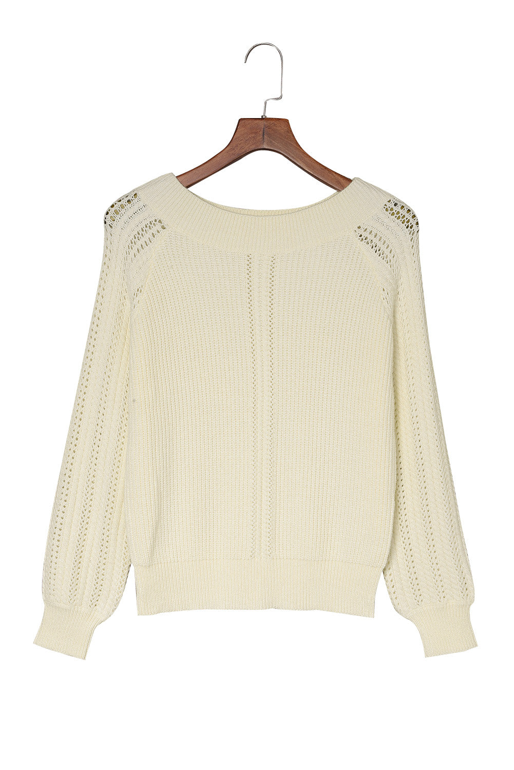 Gray Plain Hollow-out Knit Long Sleeve Pullover Sweater