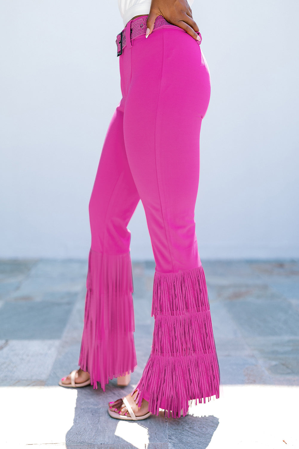 Rose Fringe High Waist Flare Pants