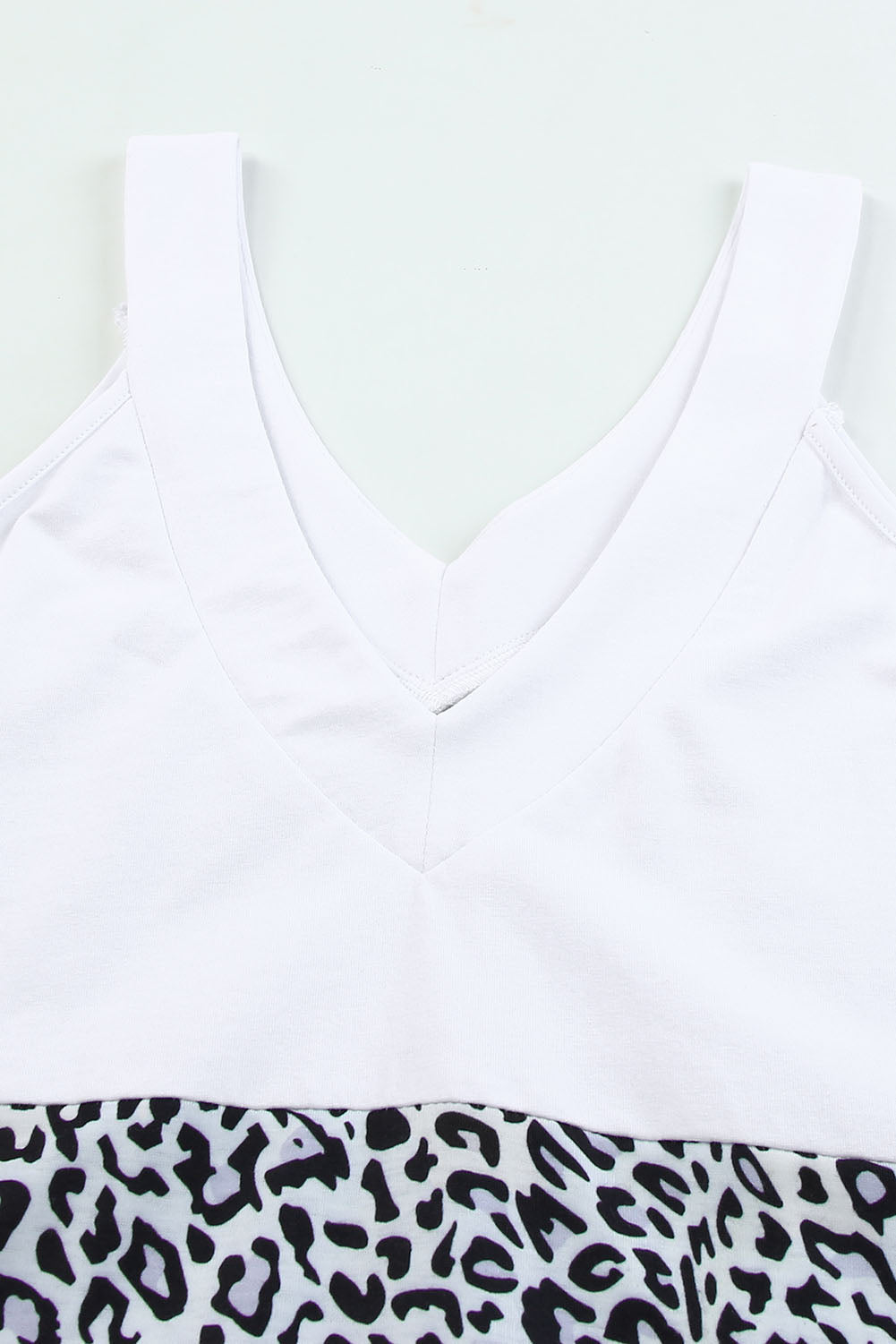 Black Leopard Print Contrast V-Neck Tank Top