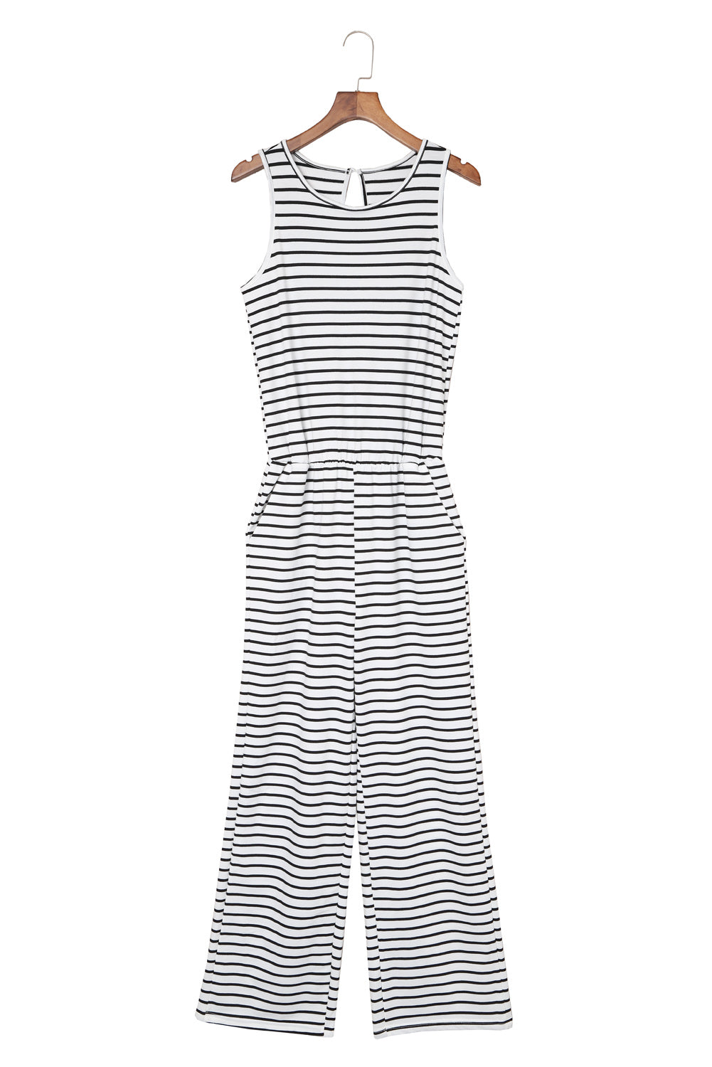 White Striped Print Pocketed Sleeveless Jumpsuit