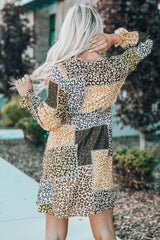 Leopard Color Block Surplice V Neck Mini Dress
