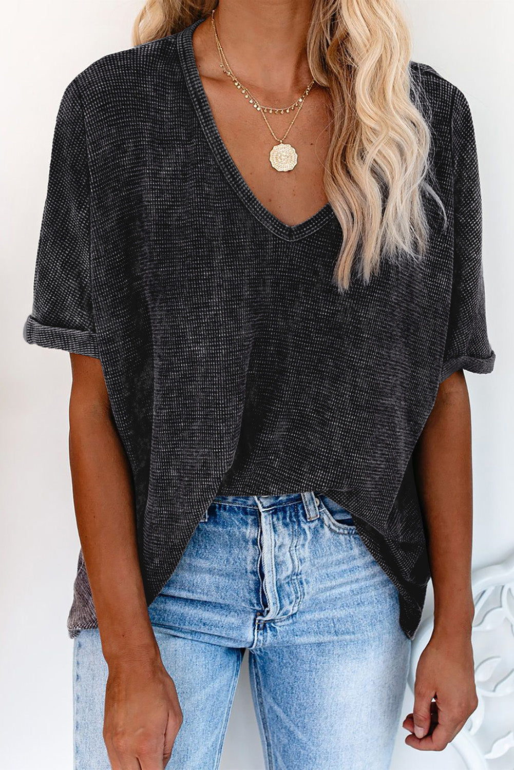 Gray High Low Cuffed Tee