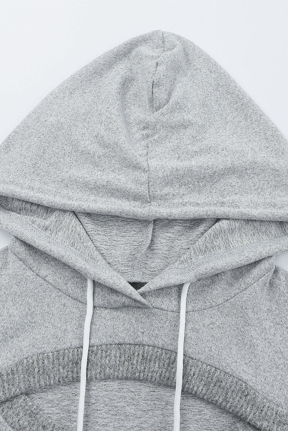 Gray Ribbed Trim Cut-out Bust Drawstring Hoodie