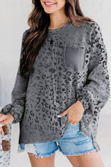 Gradient Leopard Print Amicg Knit Long Sleeve Top