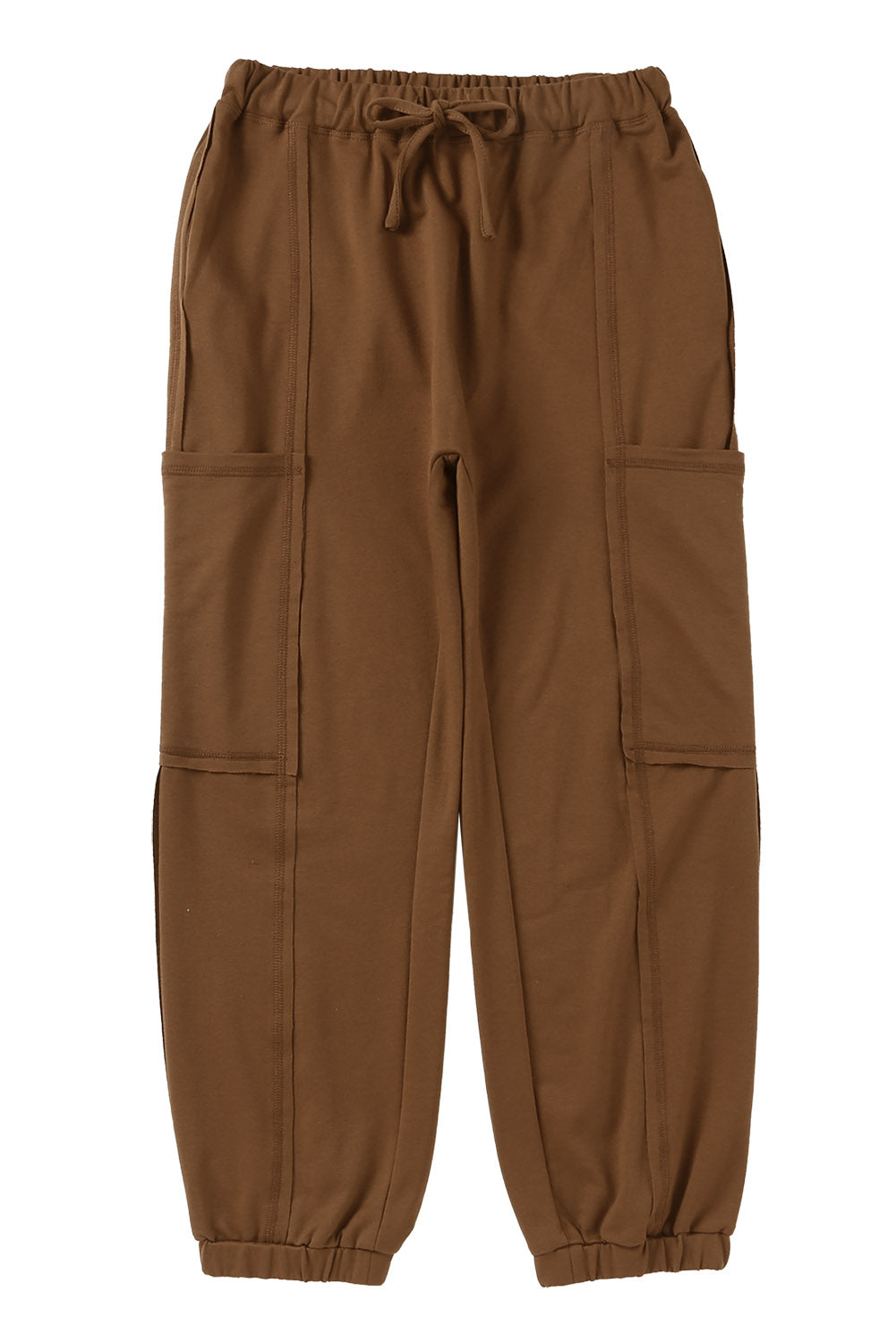 Brown Multi-pockets Drawstring High Waist Joggers