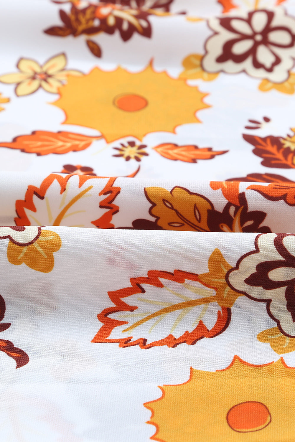 Yellow Leaf Print V Neck Puff Sleeve Maxi Dress