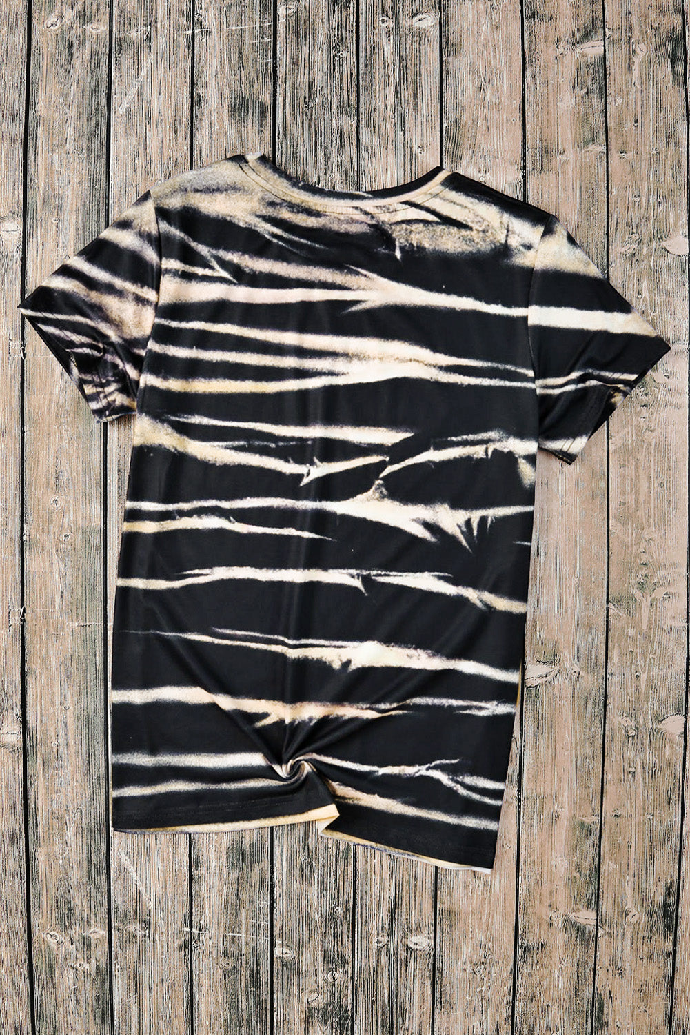 Blue Tie Dye Stripe Print Bleached T-Shirt