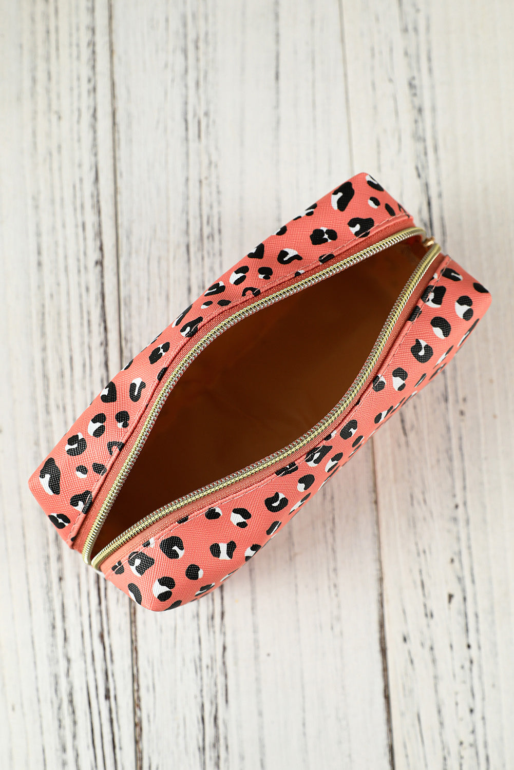 Pink Leopard Print Zipped Cuboid Cosmetic Bag 19*8*9cm