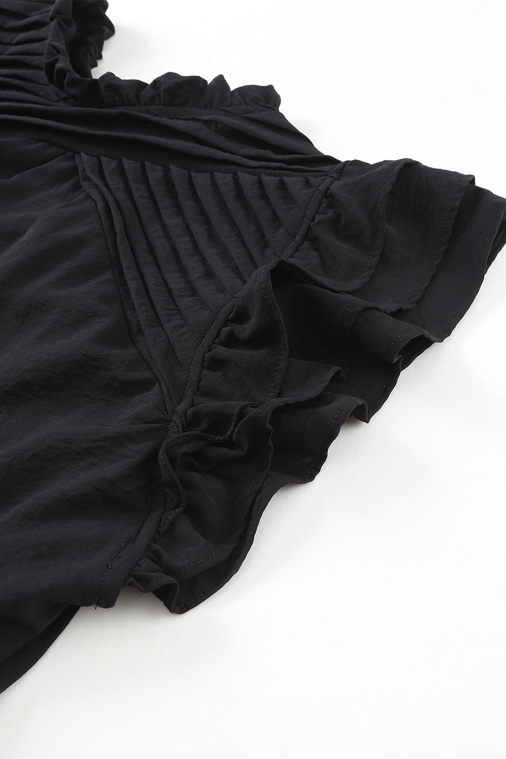 Black Ruffle Flutter Sleeve Pleated Tiered Mini Dress