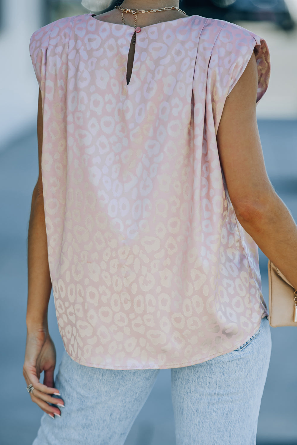 Pink Leopard Pleated Cap Sleeve Top