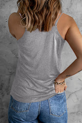 Gray Dual Straps Notched Neck Knit Tank Top