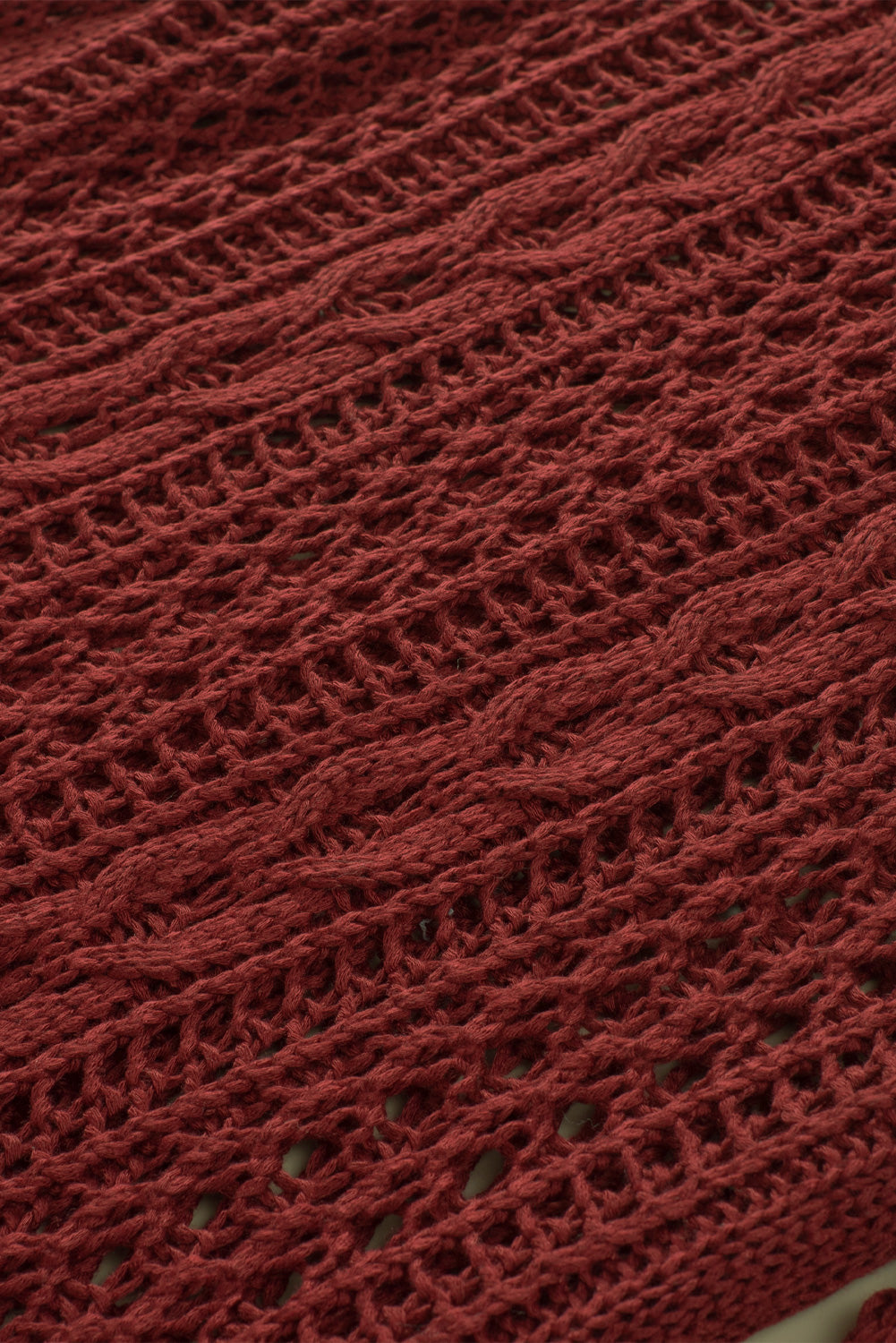Wine Red Drop Sleeve Crochet Knit Cardigan