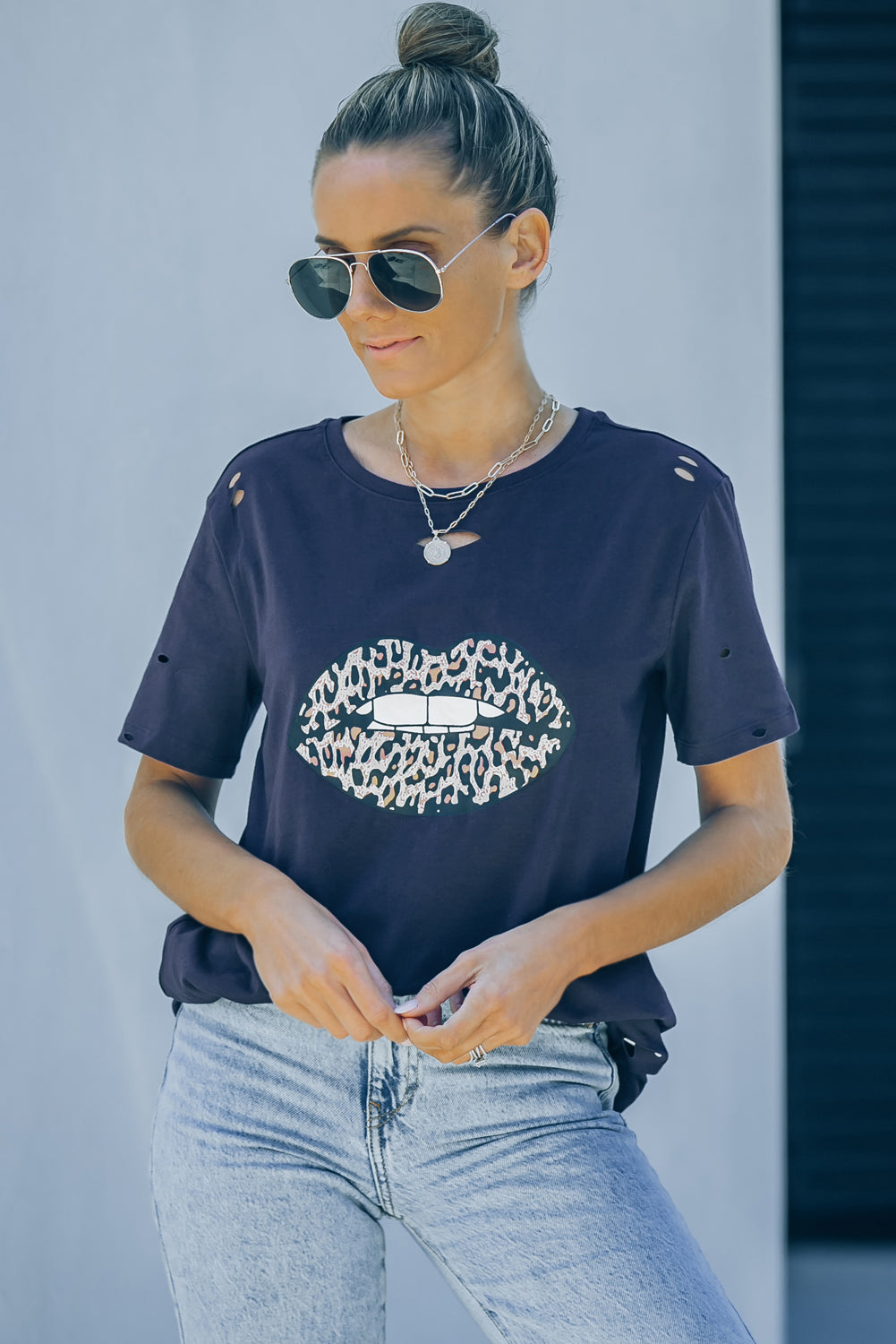 Leopard Lip Distressed Cotton Tee