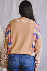 Multicolor Western Print Patchwork Long Sleeve Tee